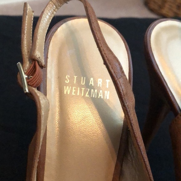 STUART WEITZMAN Walnut Leather Friller Peep Toe Slingback Heels with Bows size 8 - Picture 5 of 8